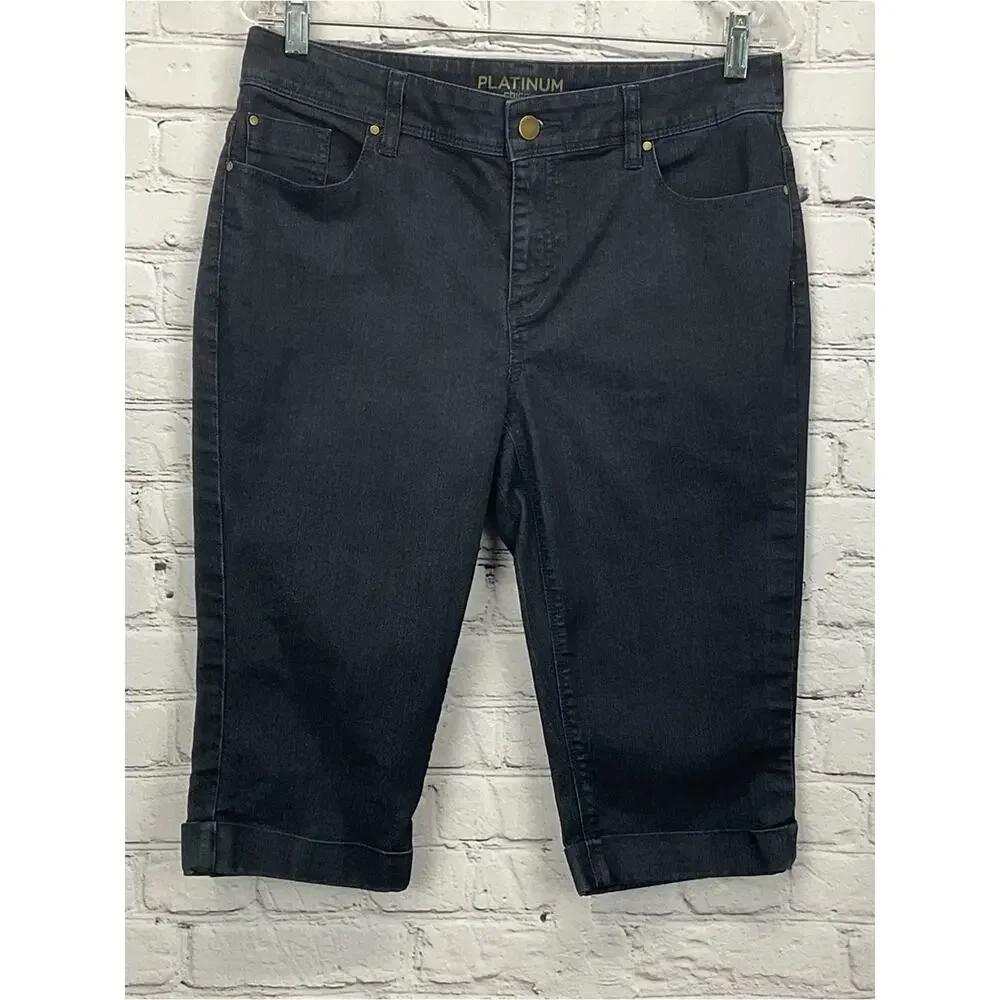 Chico's Platinum Crop Jean Capris Women's Size 1 (S/8) Blue Cuffed Festive Beach
